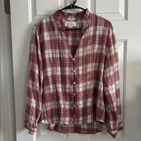 Birds of Paradis by Trovata Finley Pintuck Plaid Blouse Size L - Picture 3 of 8